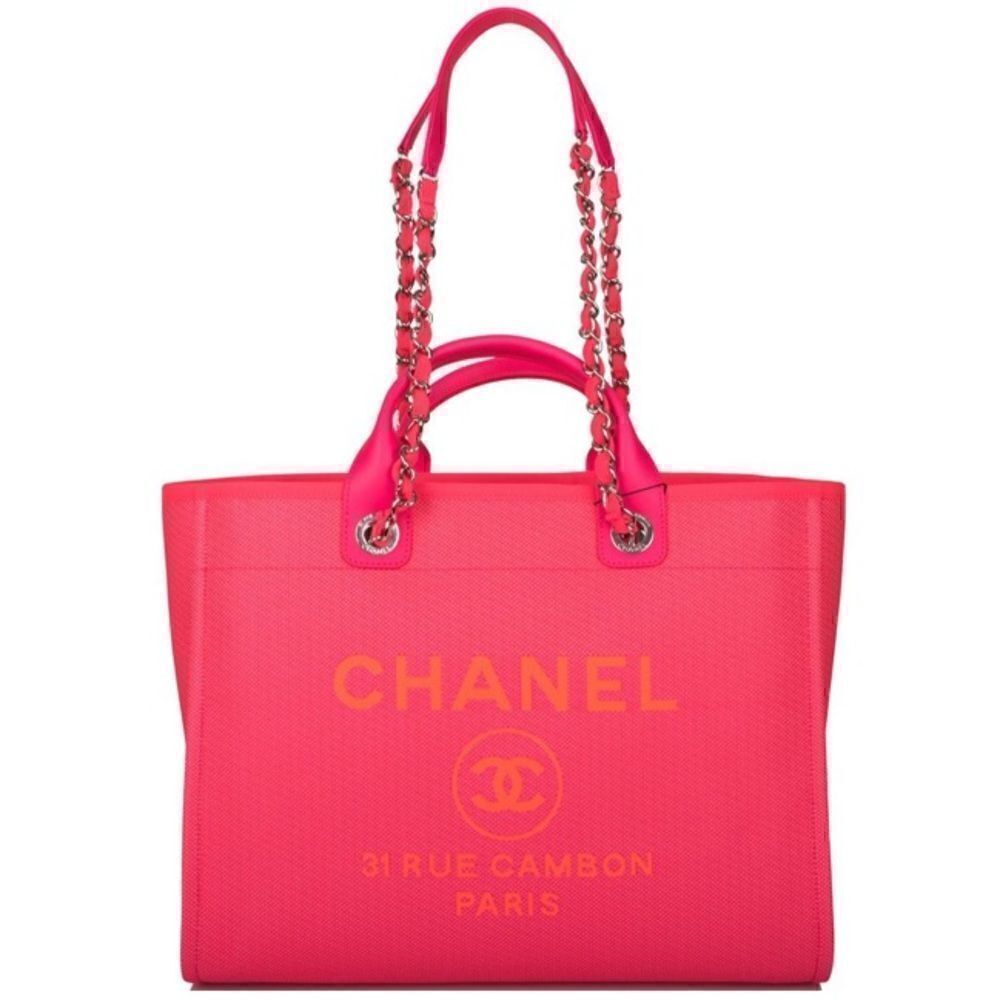 ❤️SOLD❤️Chanel Neon Pink and Orange Mixed Fibers Large Deauville Tote